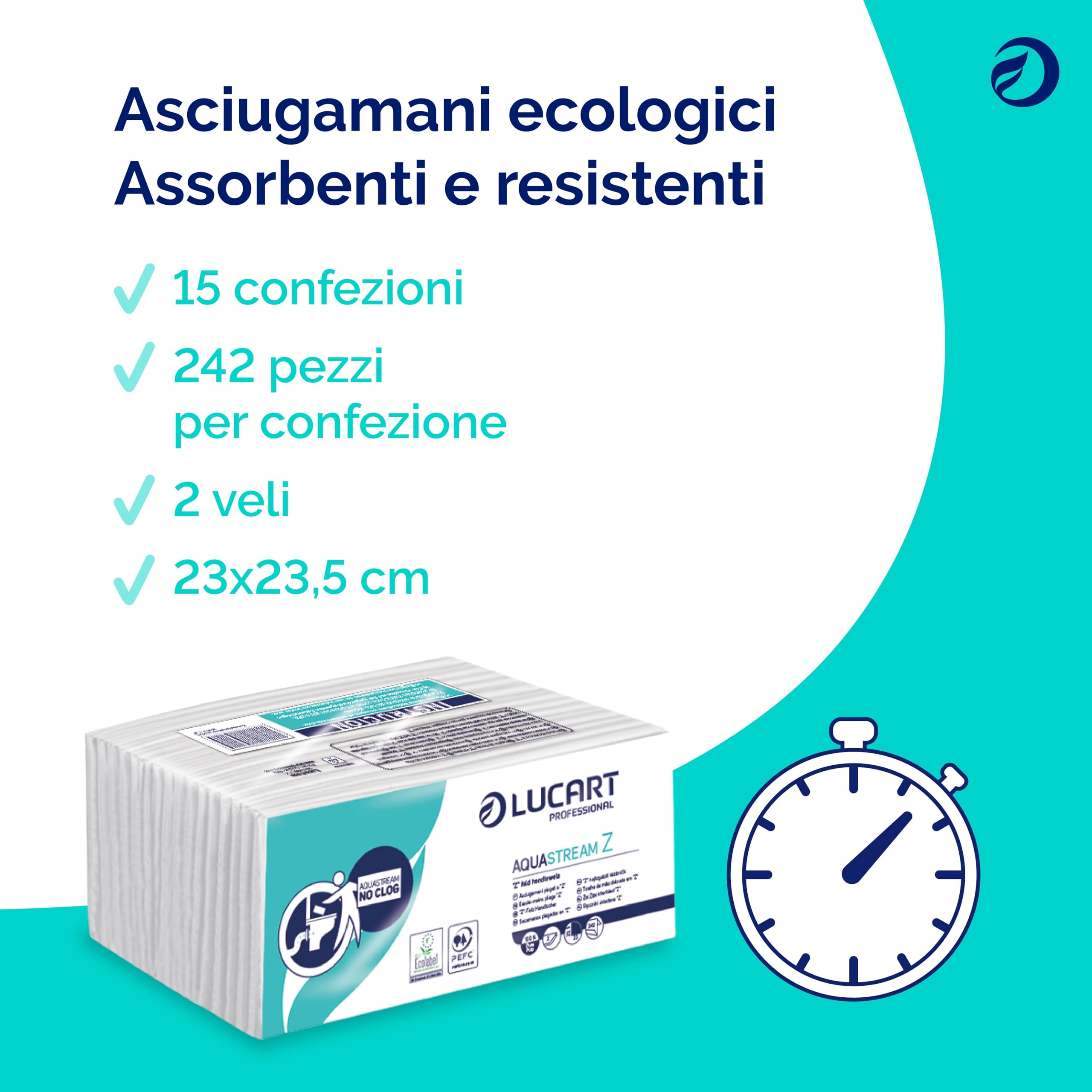 Lucart Professional 864018 asciugamani, 242 Z-Fold, forte Z, n.-zoccoli, confezione da 3630 pezzi