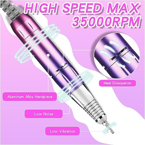 Miniatura 4 de Lima de uñas eléctrica, 35000 rpm, máquina de manicura, recargable, potente lima de uñas eléctrica, motor profesional para esmalte de gel arcílico