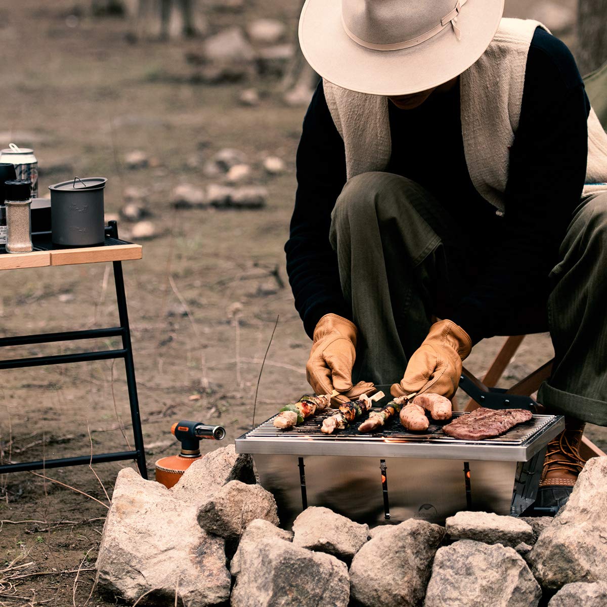 Naturehike Barbecue da picnic in acciaio inox, portatile, portatile, da campeggio, barbecue, a carbonella, pieghevole, per giardino, terrazza, campeggio, picnic