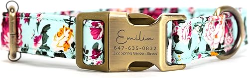 Collar de perro personalizado con nombre y número de teléfono grabado, collar ajustable personalizado para cachorros, collar de algodón orgánico