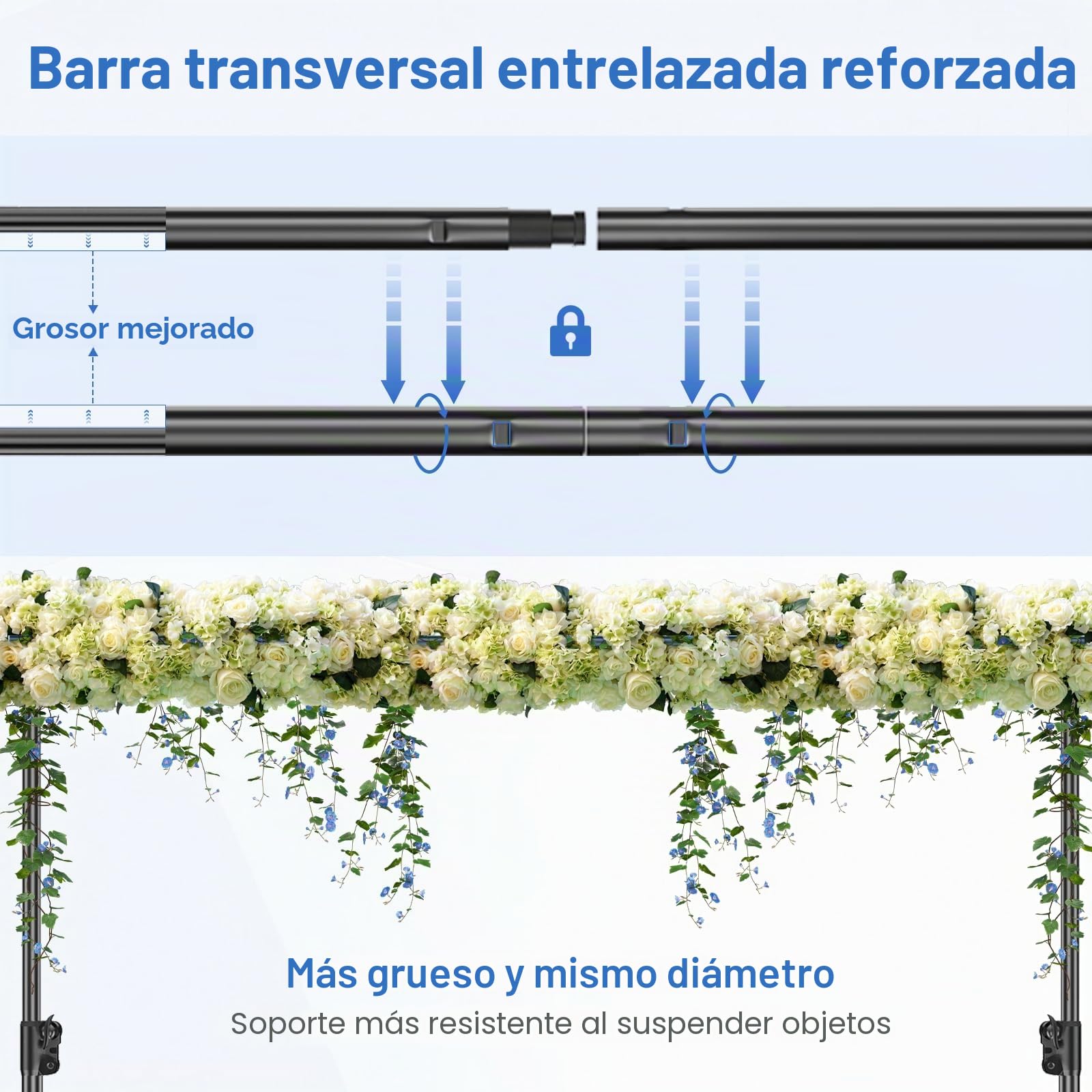 EMART Soporte Fondo Fotográfico de 3x3,6m, Sistema de Soporte para Fondo Ajustable con 6 Pinzas para Fondo y Bolsa de Transporte para Estudio Fotográfico, Retratos, Productos, Vídeos, Fiestas, Bodas