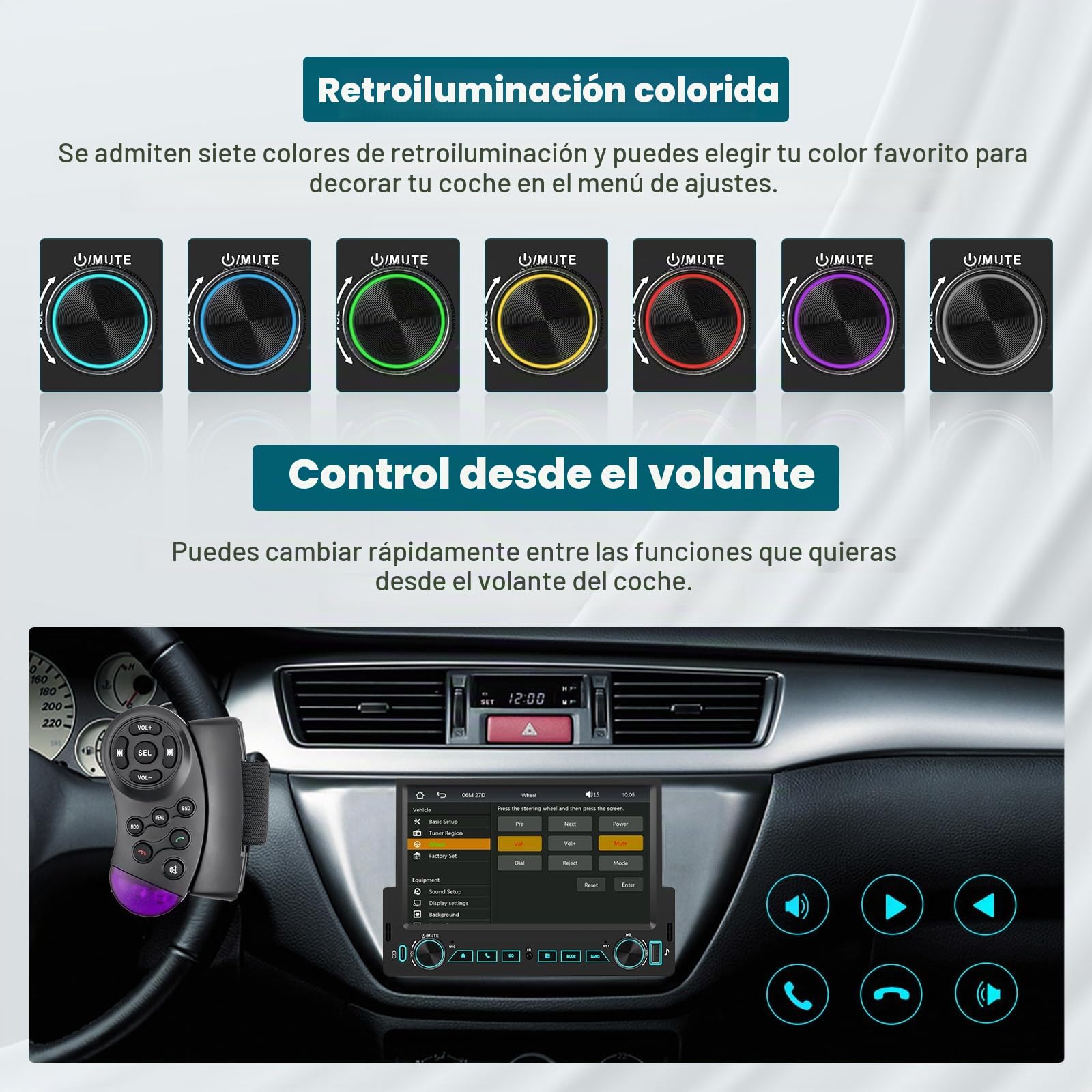 Hikity Radio Coche Bluetooth 1 DIN con Carplay Android Auto inalámbrico, Radio 1 DIN con Pantalla Táctil de 7 Pulgadas, Lien Miroir, Radio FM, Tipo-C + USB, SWC, EQ, Cámara Trasera