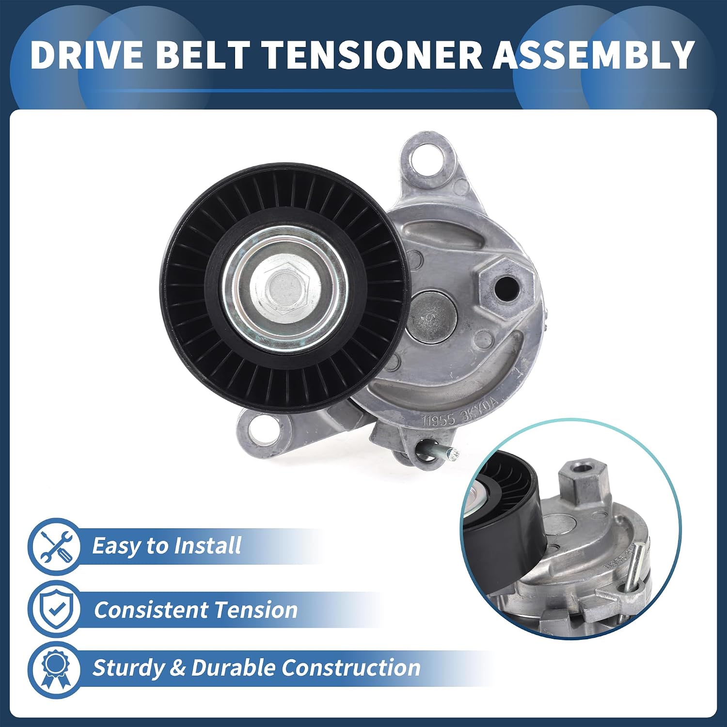 Belt Tensioner Drive Belt Tensioner Pulley Assembly for Infiniti Qx60 2013-2020 No.119553KY0A Metal 1 Pcs