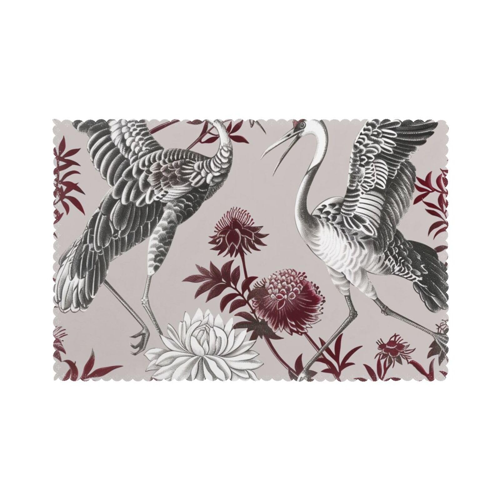 Floral Herbs Botanical Engraving Printed Placemat Heat Resistant Place Mats Set of 6 PCS Washable Kitchen Table Mats, 12x18 Inch