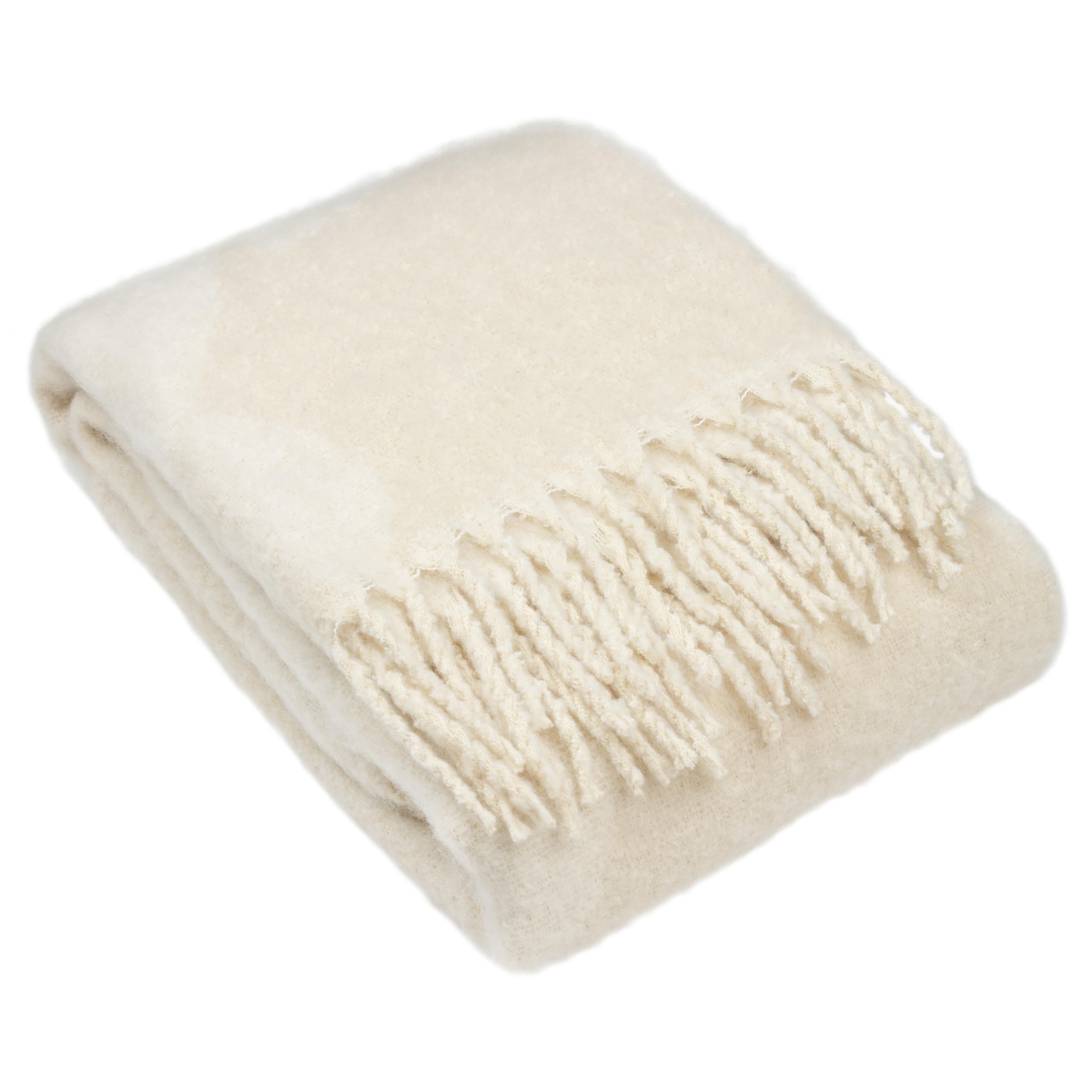 furn. Hoem Meta Abstract Jacquard Throw – Soft Faux Mohair Tasselled Design (Natural – 130 x 180 cm)