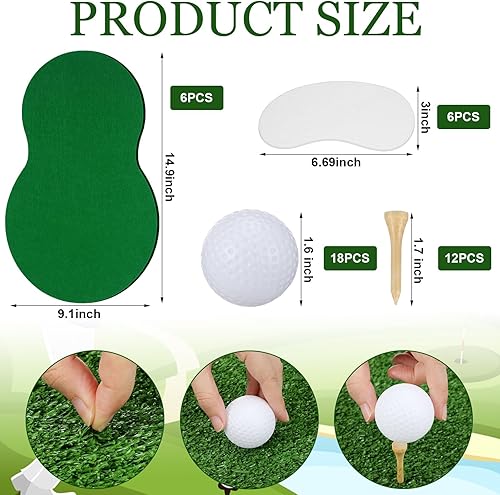 Miniatura 2 de 48 piezas de decoración de mesa de golf con carrito de pelota de práctica, tapete en forma de campo de golf para suministros temáticos deportivos,