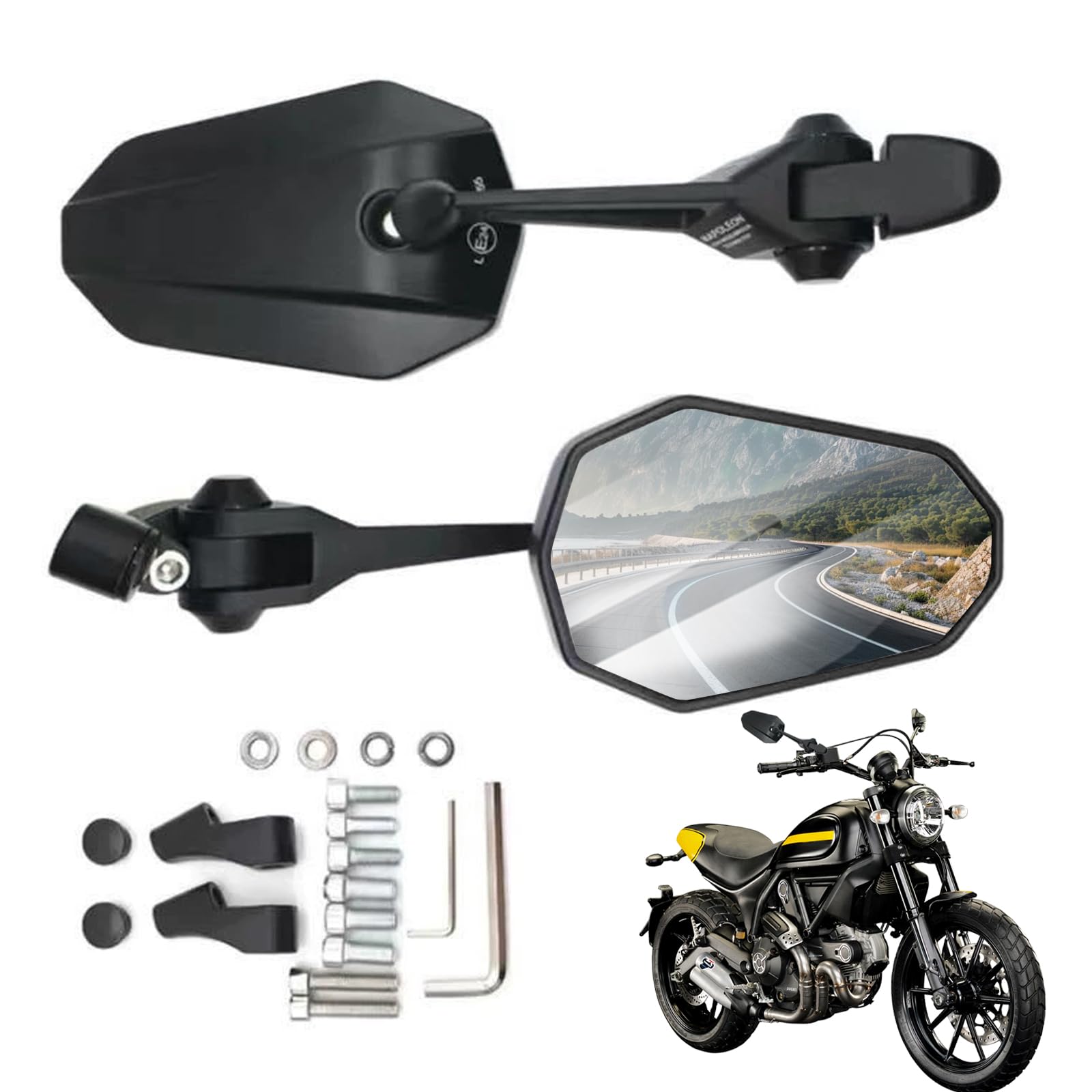 Landrain 2 Stück Lenkerendenspiegel E Geprüft, Motorrad Spiegel E-geprüft, Lenkerspiegel Motorrad 360°drehbarer für Scooter Roller Atv(links und Rechts)