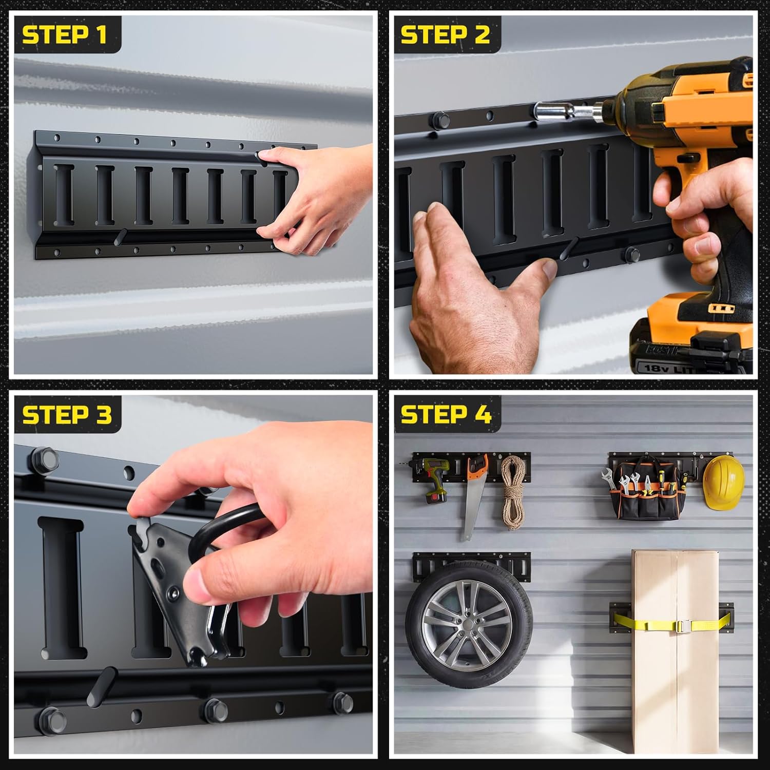 Trekassy E Track Tie-Down Rail Kit, 4 Pack 16inch(1.3ft) Etrack Rails for Trailers, Vans, Trucks, Garages