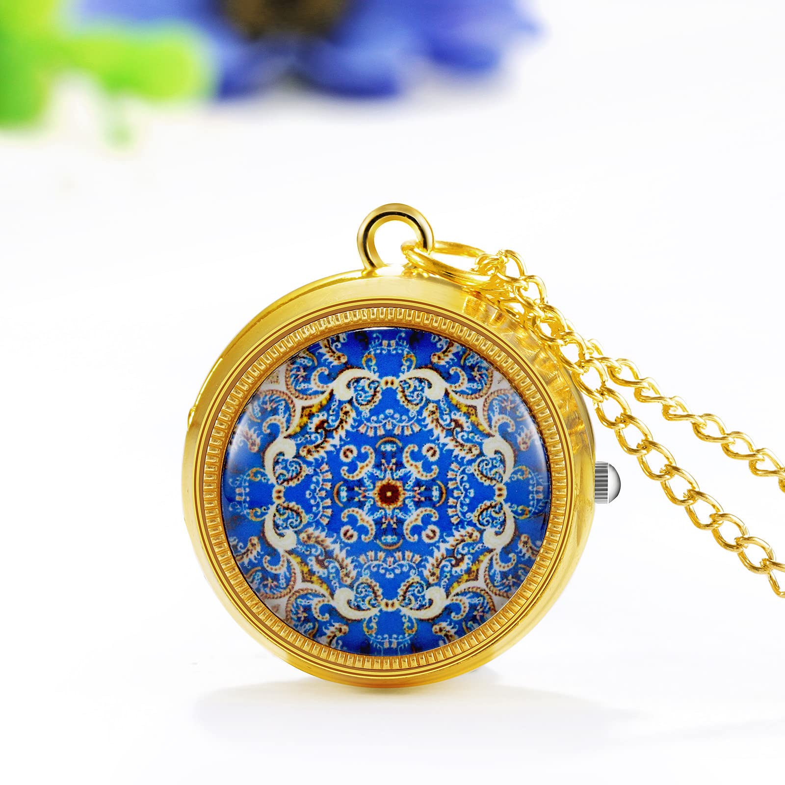 JewelryWe Vintage zegarek kieszonkowy dla kobiet klasyczny pozłacany okrągły analogowy zegarek kwarcowy zegar wisiorek naszyjnik zegarek z łańcuszkiem, na Dzień Matki