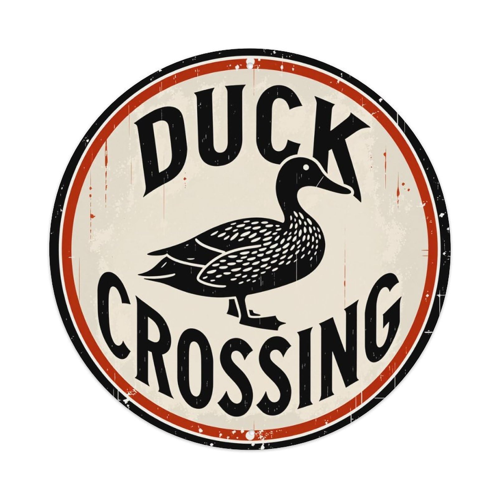 Wmlzdnwr Vintage Duck Crossing Sign With Duck Silhouette And Text Round Tin Sign,Retro Wall Art,Metal Poster For Home, Bar, Garage, Cafe, Rustic Indoor & Outdoor Decor, 8X8 Inches