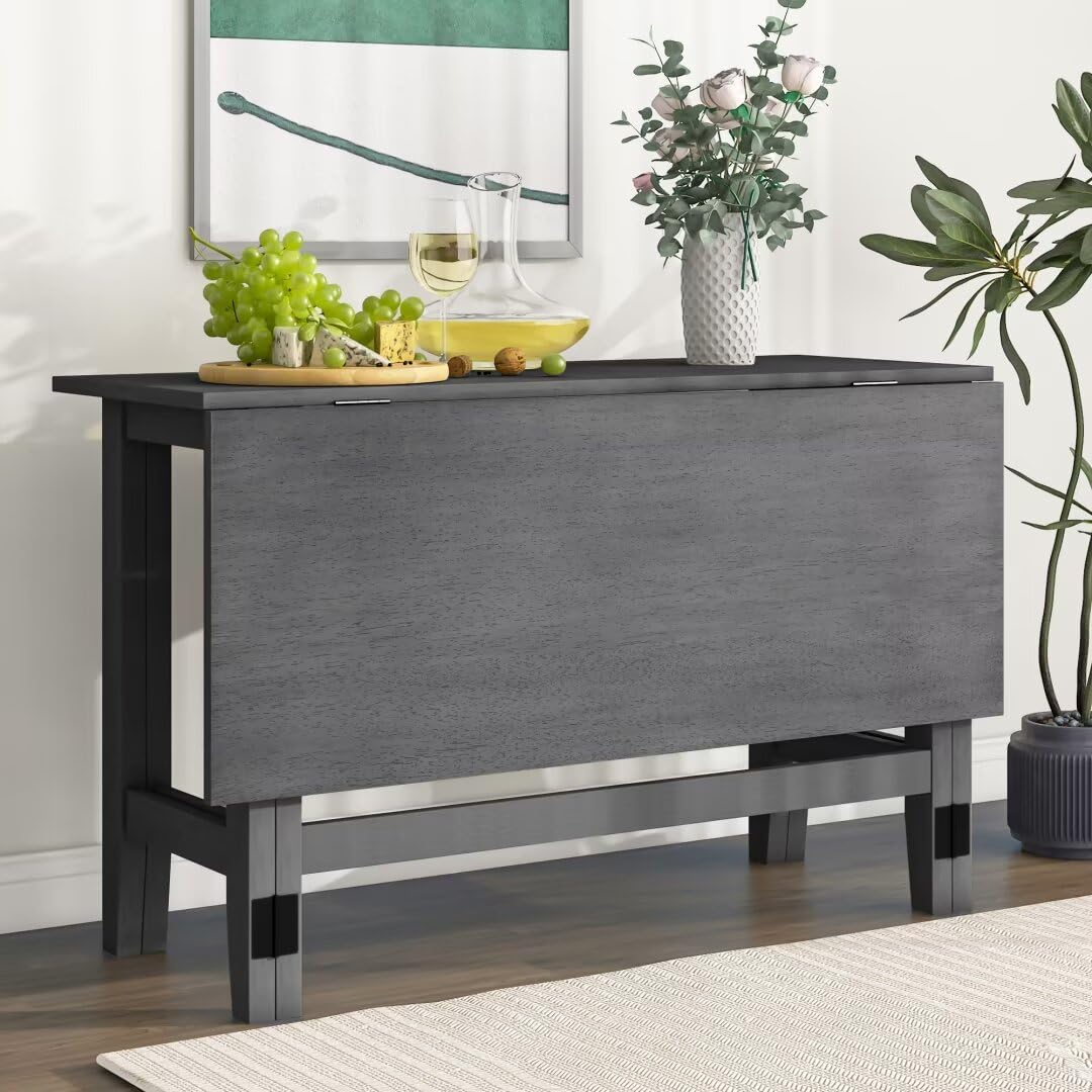 47" H Farmhouse Wood Extendable Dining Table with Drop Leaf for Small Places, Modern Freestanding Scalable Desk for Kitchen & Living Room, Gray