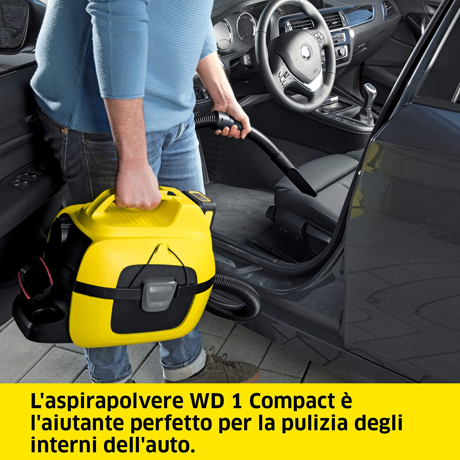 KÄRCHER aspiratore solidi liquidi a batteria WD 1 Compact Battery Set, filtro a cartuccia, tubo di aspirazione: 1,2 m, contenitore: 7 l, potenza: 230 W, utilizzabile con batteria 18 V inclusa