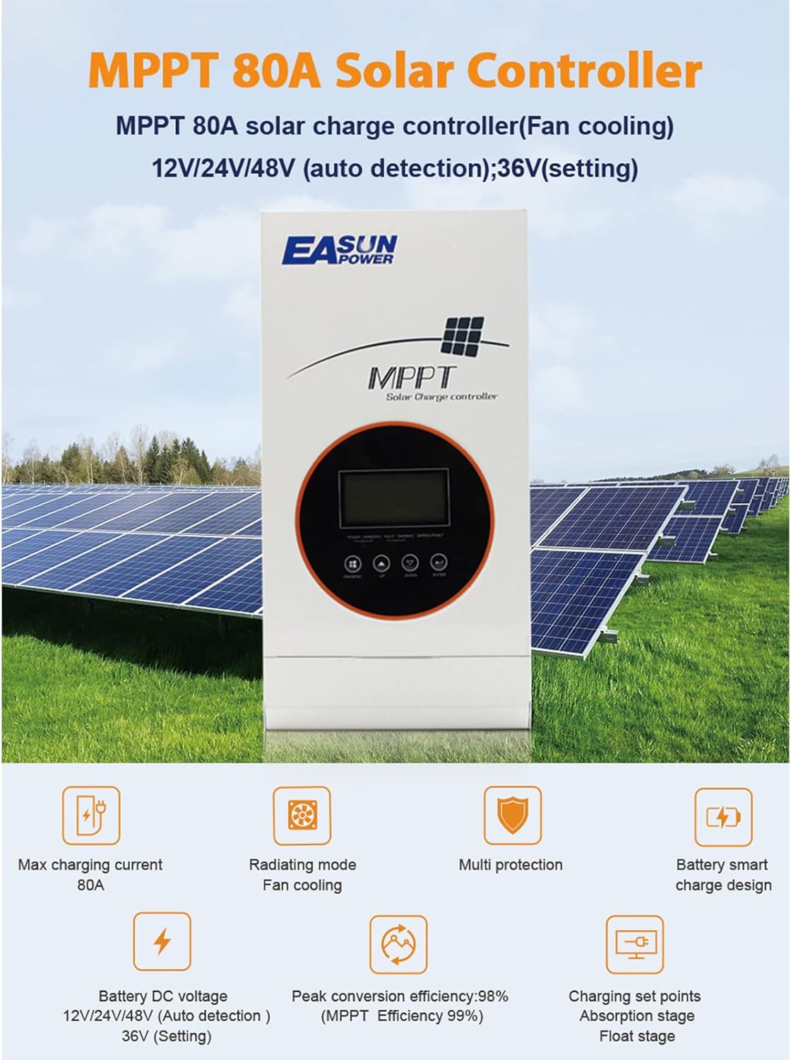Suреr Chеар 🛒 POWLAND 80A MPPT Solar Panel Controller, 12V/24V/48V Auto, Intelligent Regulator Charge Controller, Support Wide Range of Lead-Acid, Lithium-Ion, User-Defined Batteries, with LCD Display Suреr Brаndѕ POWLAND 80A MPPT Solar Panel Controller, 12V/24V/48V Auto, Intelligent Regulator Charge Controller, Support Wide Range of Lead-Acid, Lithium-Ion, User-Defined Batteries, with LCD Display