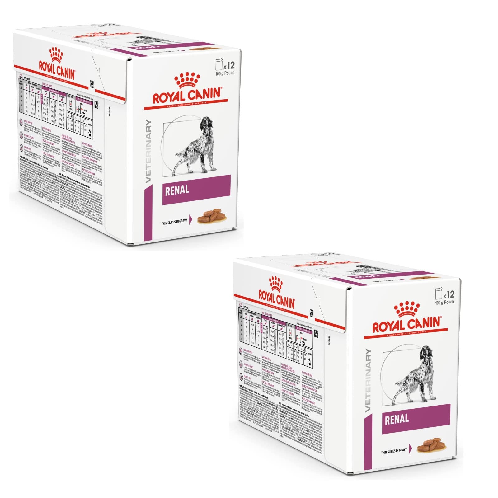 Royal Canin Veterinary Renal | Paquete Doble | 2 x 12 x 100 g | Alimento dietético Completo para Perros Adultos | para apoyar la función renal | Trozos Finos en Salsa