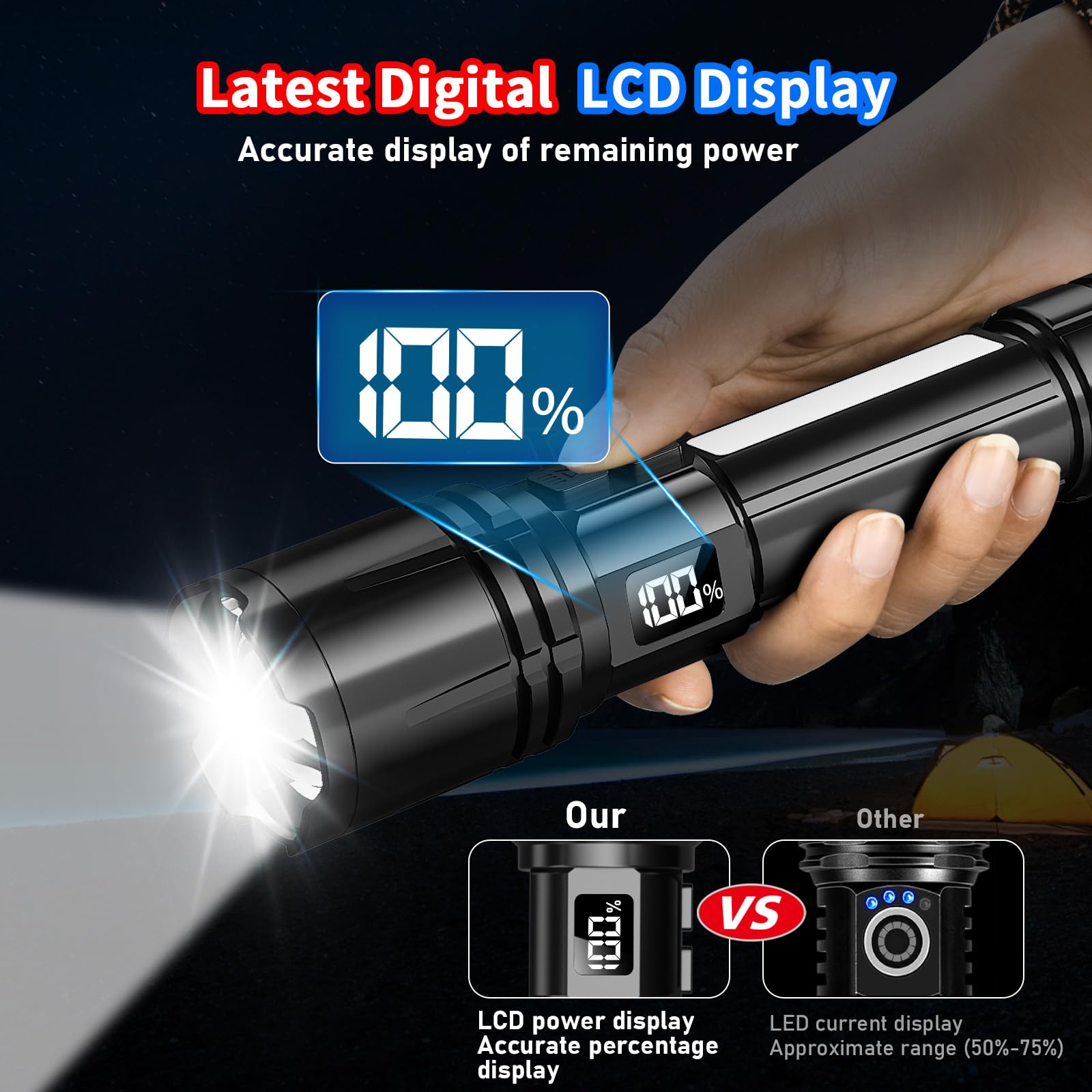 Shadowhawk Torch Light High Power Rechargeable - LCD Display & COB Side Light, 7 Modes Long Range 10000 Lumens XHM90.2 LED Battery Flashlight, Military Waterproof Torches for Camping/Home/Emergency 4