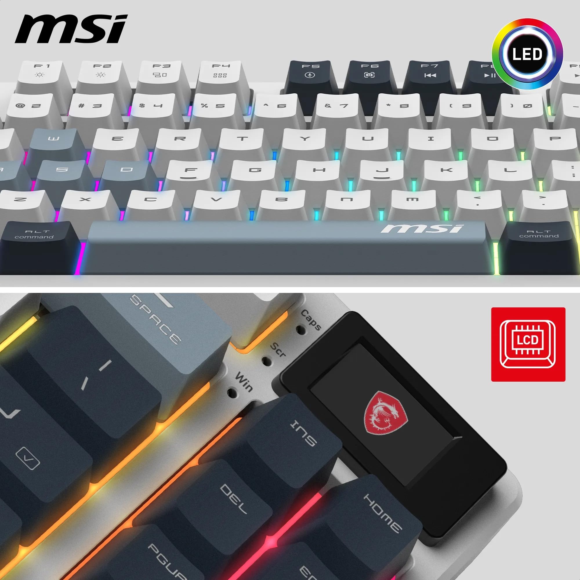 MSI Forge GK600 TKL Wireless Sky FR - Tastiera AZERTY meccanica a switches lineari, tasti PBT stampati Sublimazione, base antiscivolo, LED RGB, USB 2.0, Bluetooth, 2.4 GHz - Tenkeyless