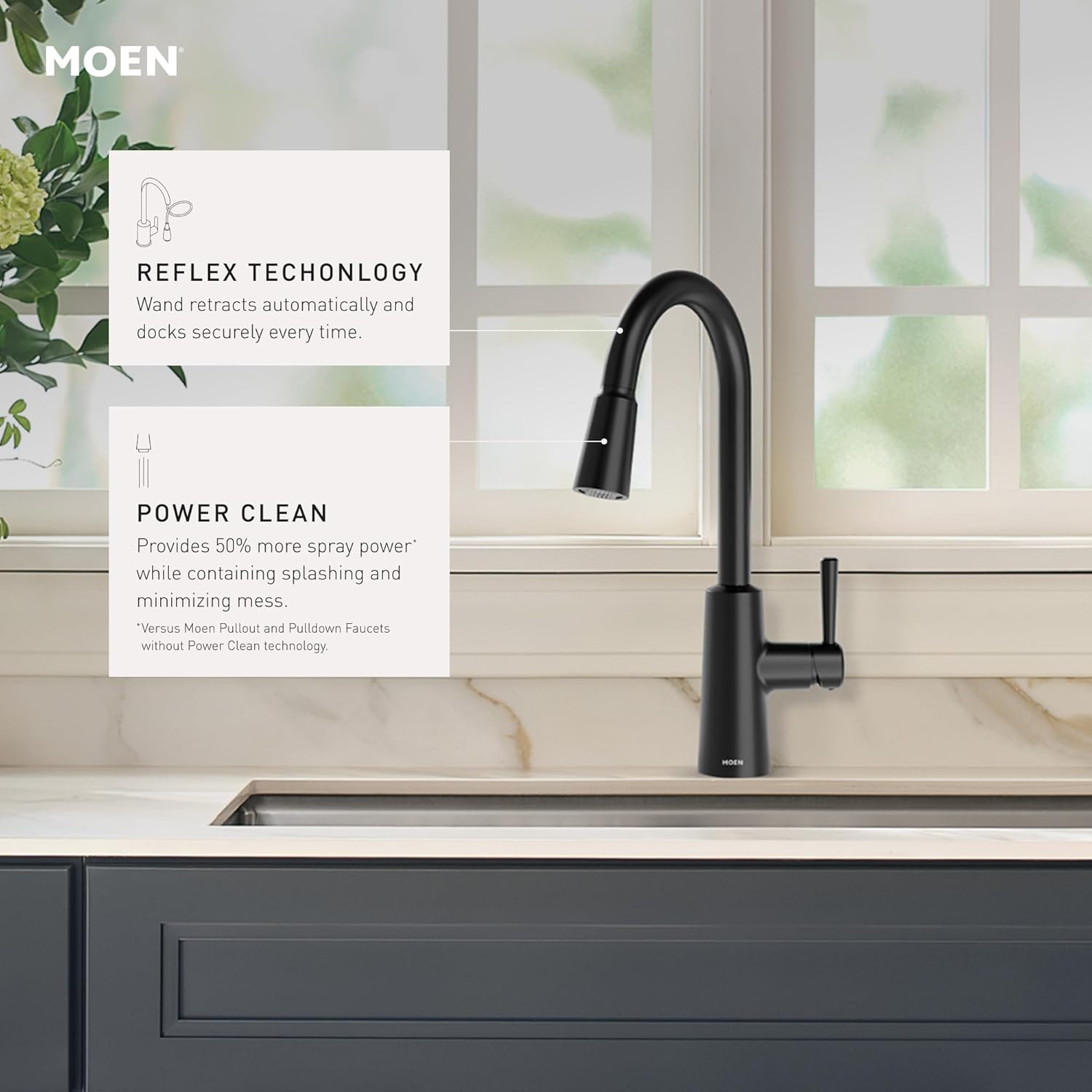 Moen Riley Spot Resist Stainless One-Handle Modern Pulldown Kitchen Faucet Featuring Power Clean and Reflex Docking System for the Spray Head, 7402SRS