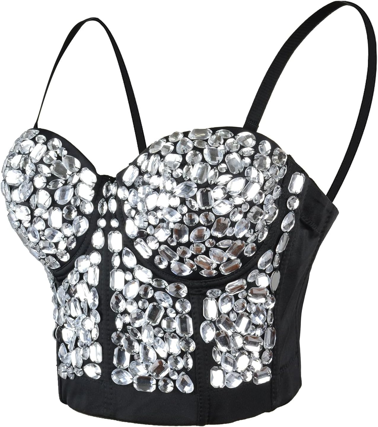 ELLACCI Women's Sexy Rhinestone Punk Bustier Crop Top Push Up Corset Bra White