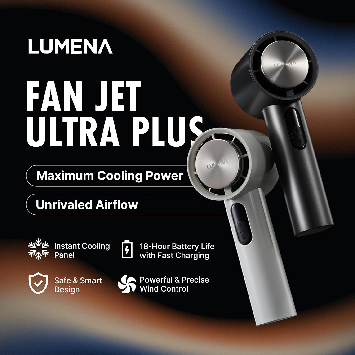 LUMENA FAN JET ULTRA PLUS - Portable Fan with Peltier Cooling Plate, USB-C Rechargeable Handheld Fan, 10-Speed Control, Front Display, BLDC Motor, 4900mAh Battery (Titanium Beige) image 2