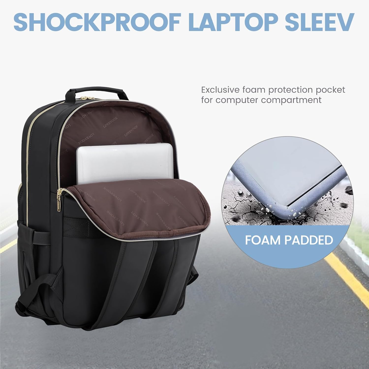 LOVEVOOK Leather Backpacks for Women,17.3 inch Leather Laptop Backpack Women Computer Backpack Laptop Bag,Stylish Quilted Travel Backpack Purse Work Bag College Teacher Backpacks with USB Port,Black - Image 3