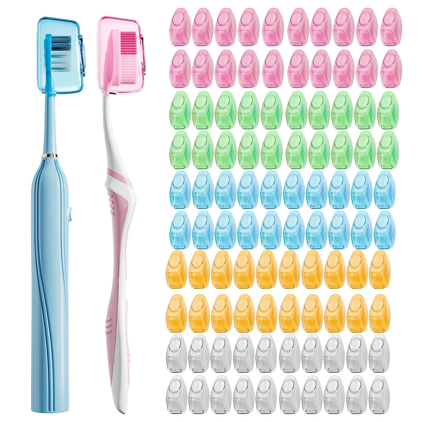 Muslish Paquete de 100 fundas para cepillos de dientes, ajuste universal para cepillos eléctricos y manuales, protectores reutilizables para viajes y hogar (valor a granel), multicolor