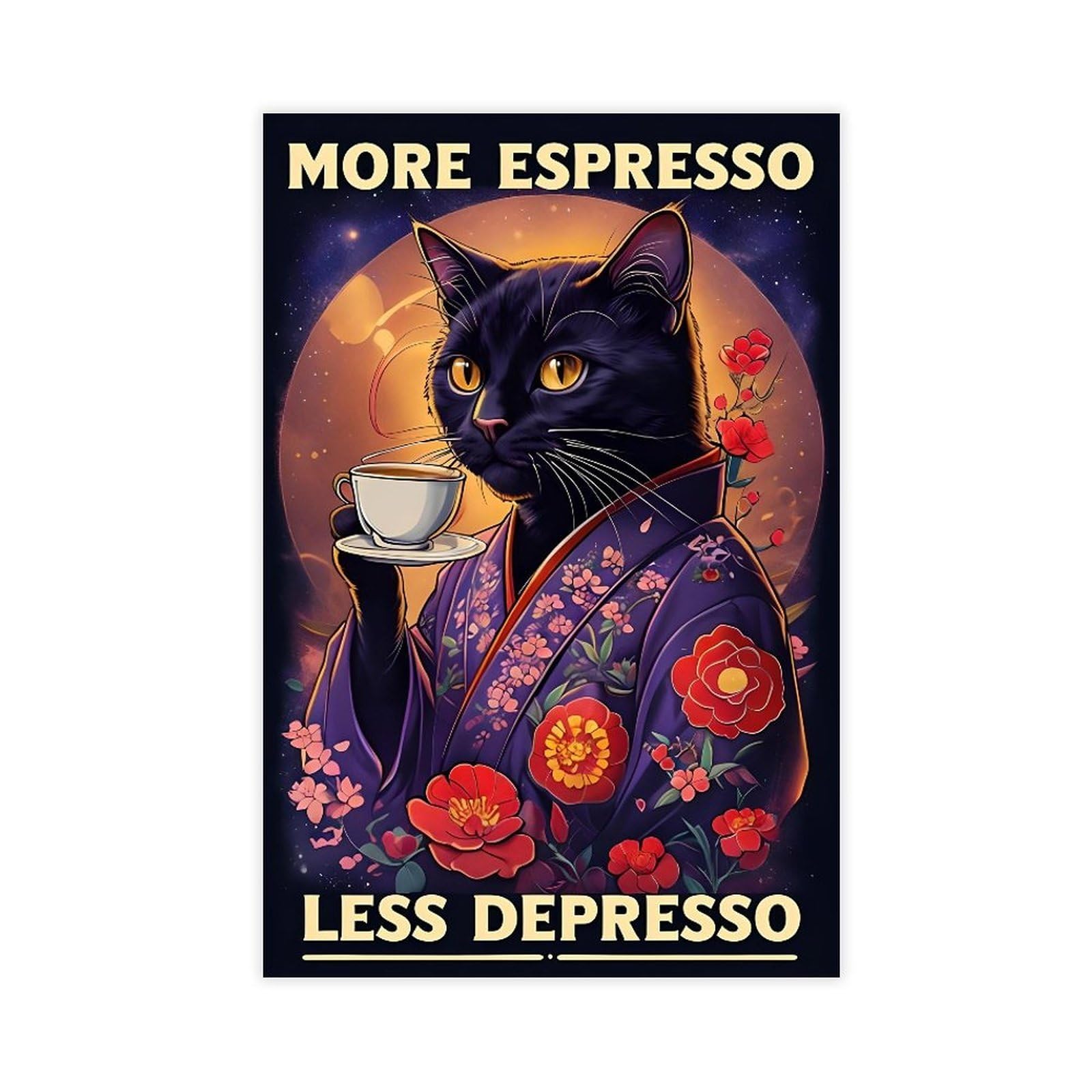 Jfecth Unframe-Style More Espresso Less Depresso Cat Poster Canvas Poster For Home Decor Gift
