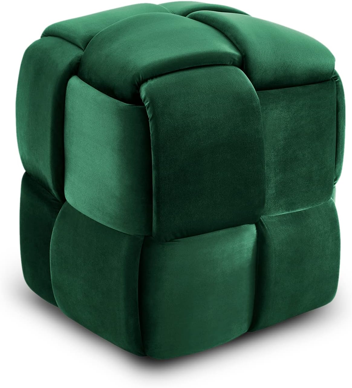 Vesgantti Velvet Ottoman, Modern Footstool - Padded Seat for Living Room, Bedroom, Entryway (Green)