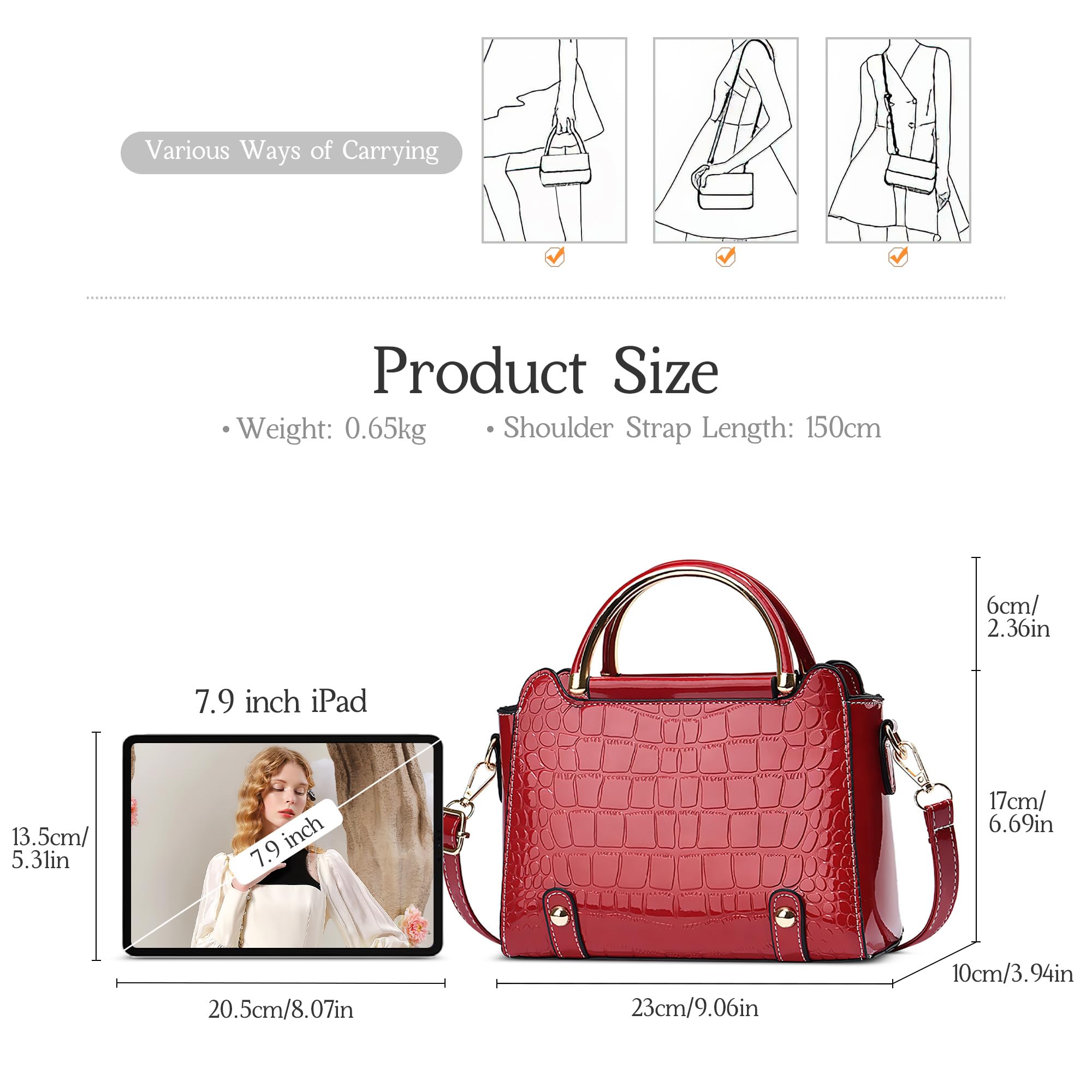 Sac à Main Femme Élégant Exquis Sac à Bandoulière Pour Femme Embossage en Texture Crocodile Plusieurs Poches Poignée Supérieure Quotidien Voyage Festival de Musique Imperméable PU