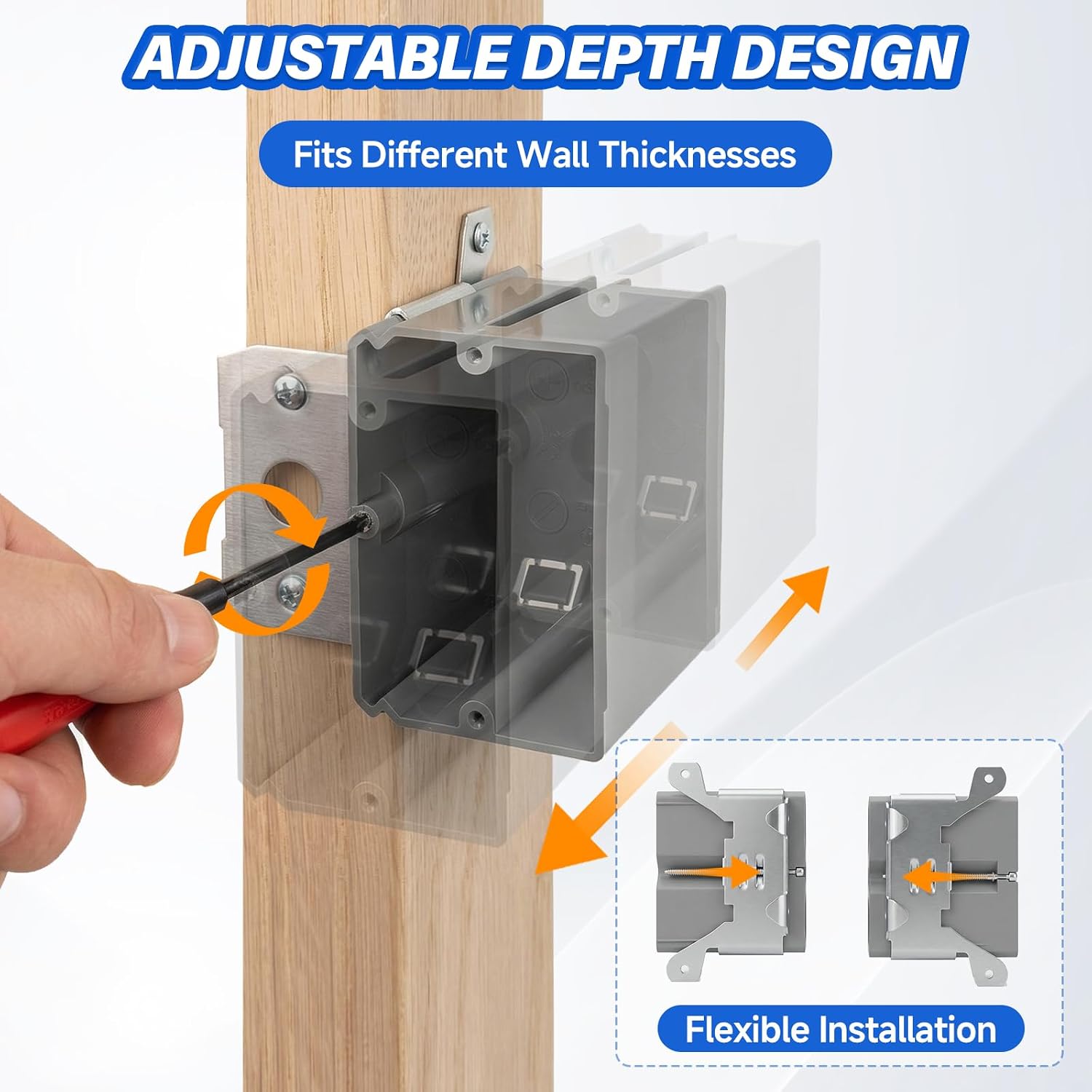 42 Pack 1 Gang Adjustable Outlet Box, ETL Listed, 21 Cu in PVC Plastic Single Gang Electrical Junction Box, Gray Wall Switch and Receptacle Box for Residential and Commercial Wiring