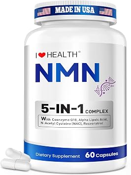 NMN Supplement, 5-in-1 Complex with NAC, Alpha Lipoic Acid, CoQ10 & Resveratrol - High Absorption Anti Aging Formula - Third Party Tested, cGMP, Gluten Free - 60 Capsules