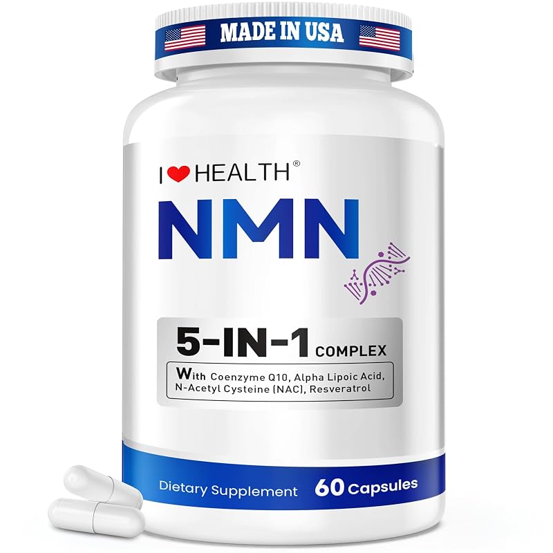 I LOVE HEALTH Suplemento de NMN com NAC, ácido alfa-lipoico, CoQ10 e resveratrol 120 mg, 60 cápsulas