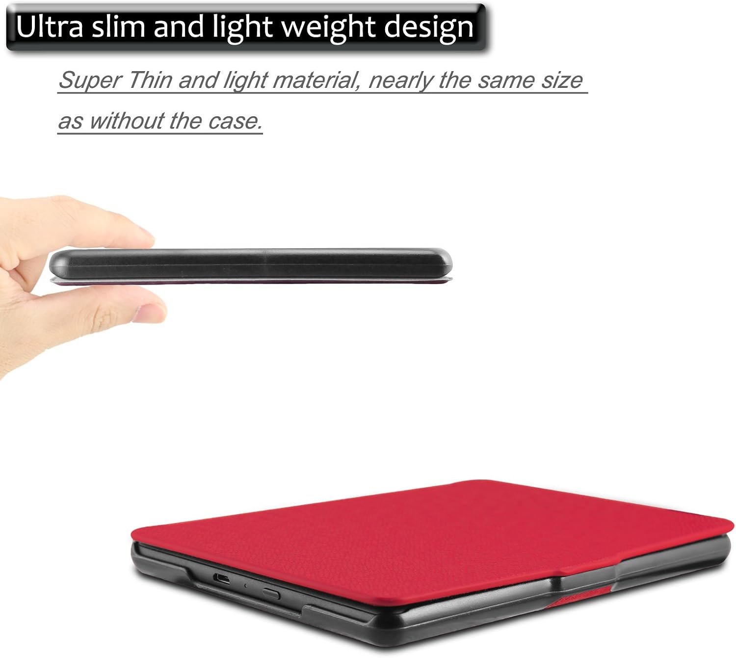 Infiland Case for New Kindle E-Reader, Premium Smart Slim Shell Case Cover for Amazon New Kindle E-Reader 6" Display 2016 Release 8th Generation (with Auto Wake/Sleep), Red