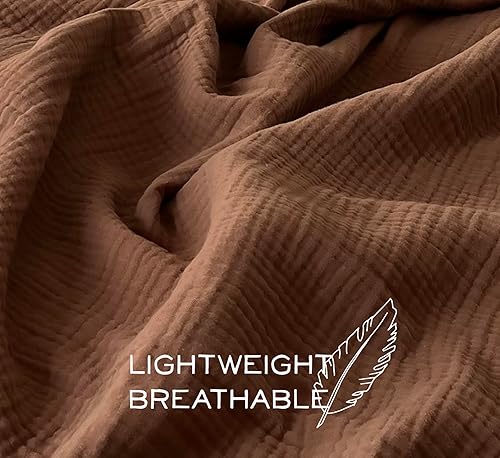 Miniatura 5 de Manta de muselina 100% de algodón orgánico de 60 x 80 pulgadas para sofá, adultos, cama, 4 capas prelavadas teñidas de plantas, transpirable, suave,