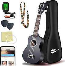 Everjoys Sopran Ukulele Set für Anfänger 21 Zoll Ukulele Starter Kit mit Kostenlose Online-Kurse, Tasche, Tuner, Saiten, Pick, Kleine Hawaii Gitarre Natur