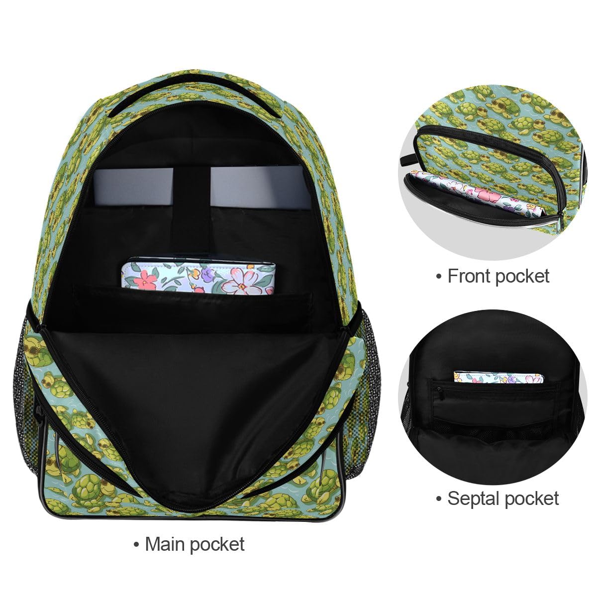 Wanderrucksack für Studenten, College, Tagesrucksack, Büchertasche, Jungen, Mädchen, Schultasche, Reisen, 478, Schildkröten