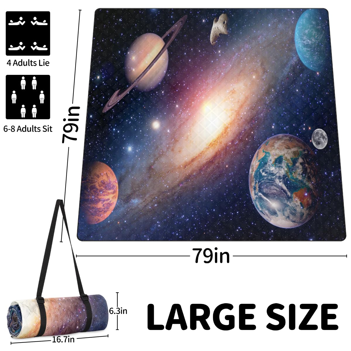 Shimoshe Extra Large Picnic Blankets 79”x 79”, Galaxies Space Waterproof Foldable Picnic Mat with Straps Portable Beach Blanket for Camping Park Grass Beach Indoor
