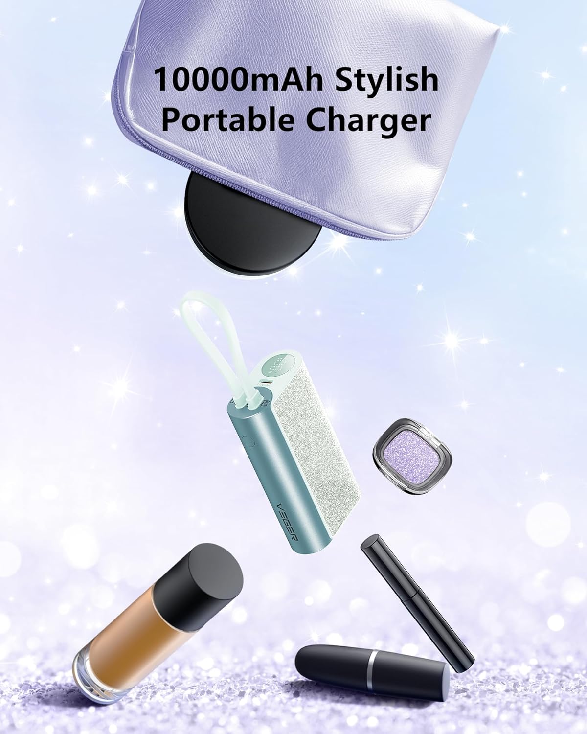 VEGER 10000mAh Portable Charger with makeup items