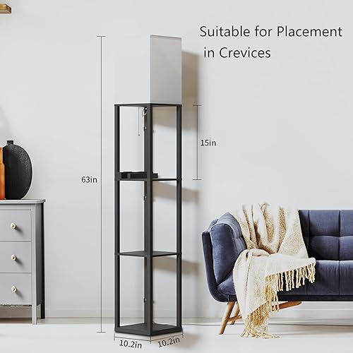 Vista 7 de SUNMORY Lámpara de Estante con Control Remoto, Temperatura de Color Sin Escalones y Regulable, Lámpara de Pie con Estantes con 2 Puertos de Carga