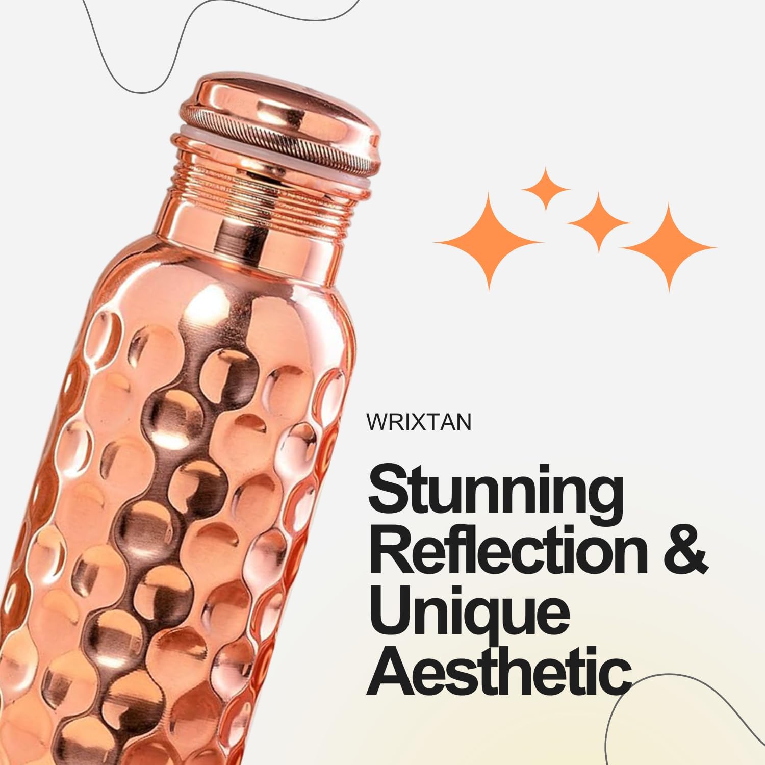 Pure Copper Water Bottle – 1 Liter (34 Oz) | Diamond Textured Design | Leak-Proof, Durable & Eco-Friendly | Elegant & Sustainable Hydration Companion for Office, Gym, Yoga & Travel