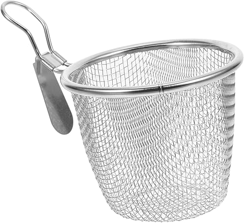 Hemoton Cuchara ranurada, cuchara ranurada, cesta para hervir pasta, cesta de pasta de malla con asa, colador de araña de malla de acero inoxidable