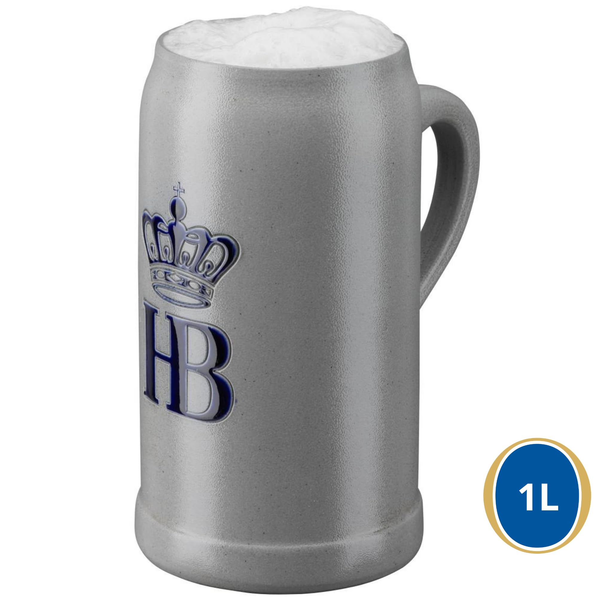 Hofbräuhaus München Boccale da birra con logo HB, 1 l, 1000067 (1 l, HB con coperchio in stagno)