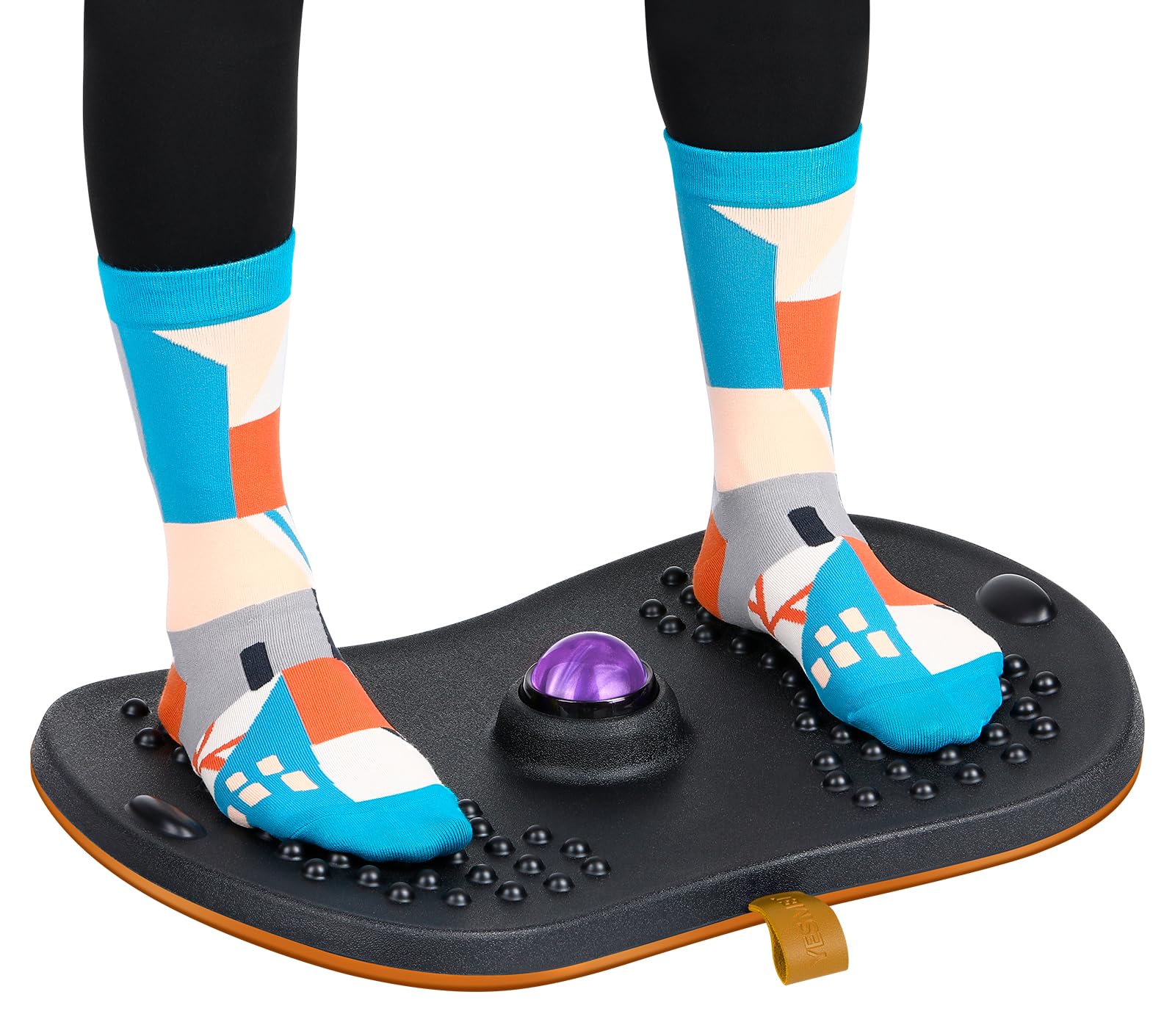 Standing Desk Mat Balance Board, YESMET Anti Fatigue Wooden Wobble Balance Mat with Roller Ball, Non-Slip Comfort Floor Mat with Ergonomic Design for Home Office (Orange)