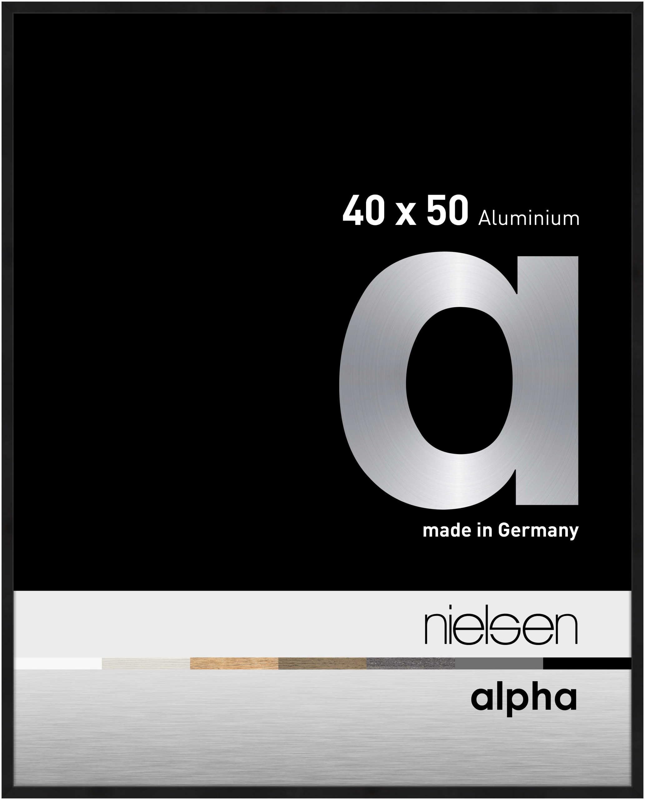 Cadre aluminium 40x50 cm Nielsen Alpha noir mat avec verre véritable de qualité supérieure