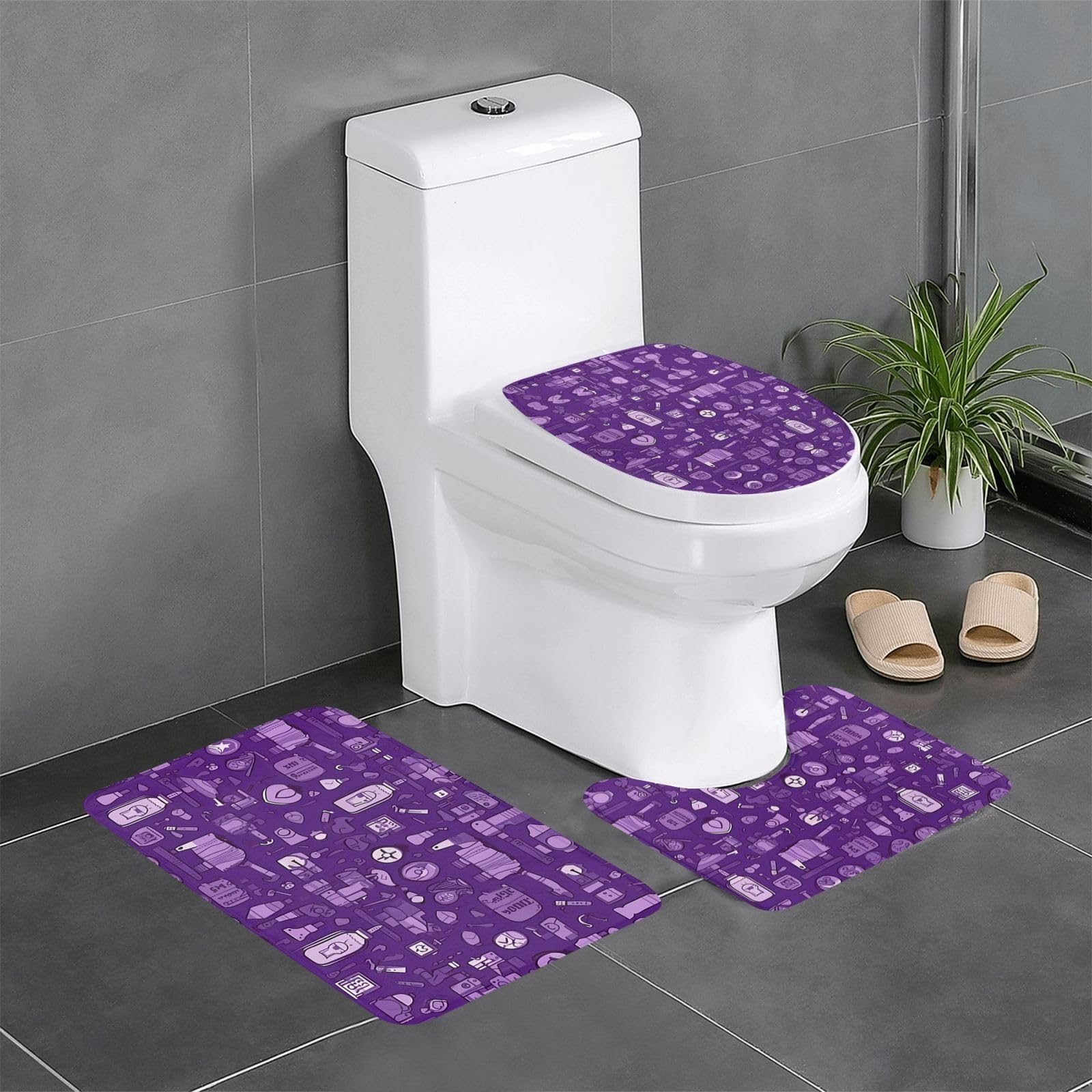 Tapis de salle de bain violet HJFCZH lot de 3 avec contour toilette