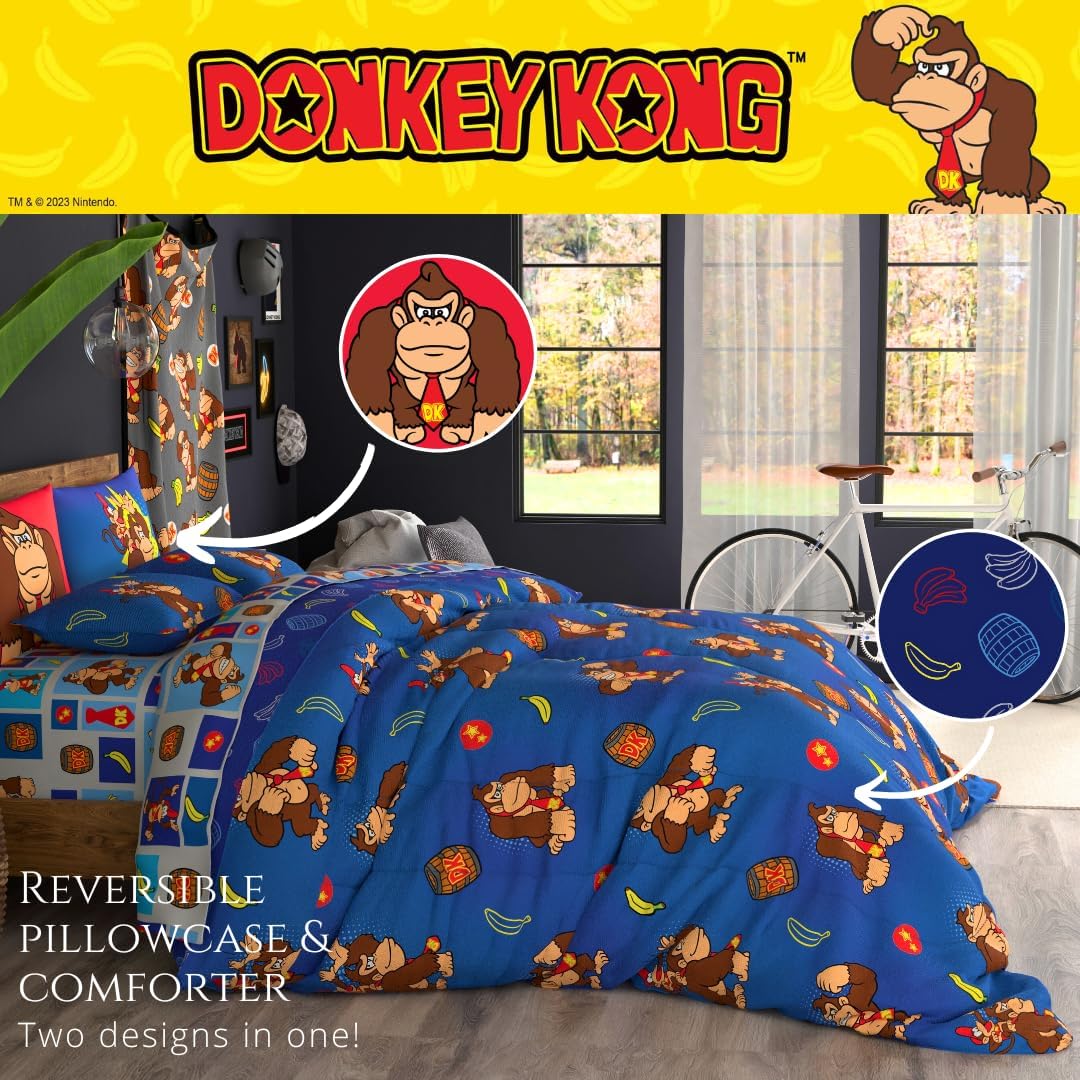 Collectibles Nintendo Donkey Kong Gaming Bedding 7 Piece Super Soft Reversible Comforter and Sheet Set with Sham, Queen, (Officially Licensed Product) By Franco