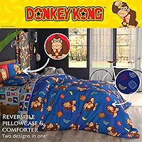 Vista 5 de Franco - Juego de ropa de cama coleccionable Nintendo Donkey Kong, 7 piezas, edredón reversible supersuave y juego de sábanas con funda