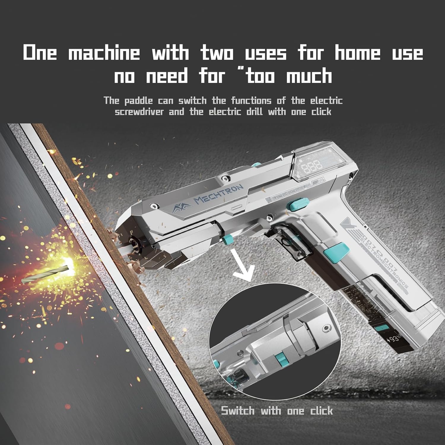 Gifts for Men - Cyberpunk Gun-Shaped AI Smart 8V Dual-Speed Hammer Drill, Cool Gadget for Boyfriend, Husband, Dad, Boss, Gamers, Tech Lovers(G007S-PRO)