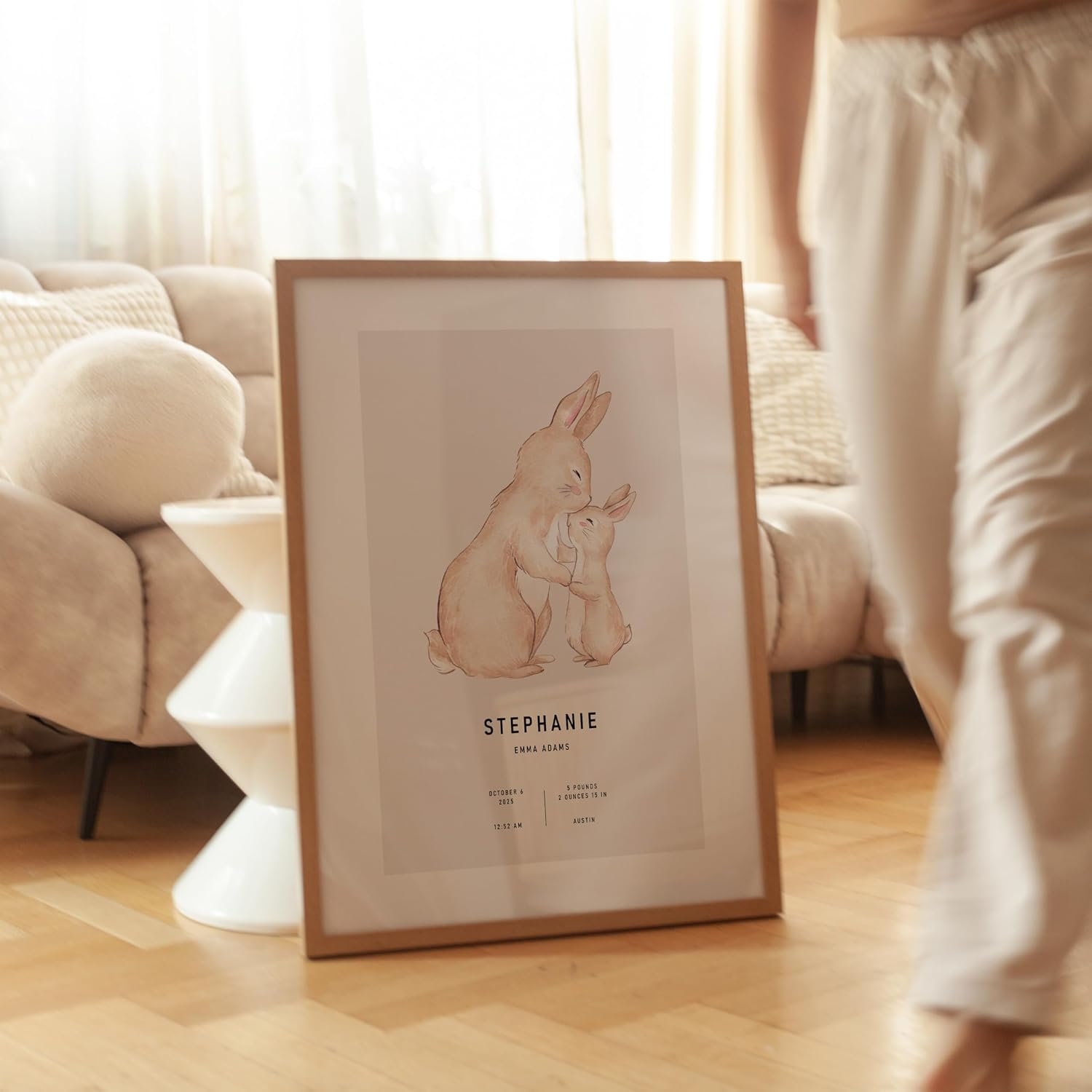 Poster Master Personalized Bunny Love Print, Customized Newborn Profile Poster and Canvas, Nursery Art, Gift for Parents, Available in 8x10 to 30x40