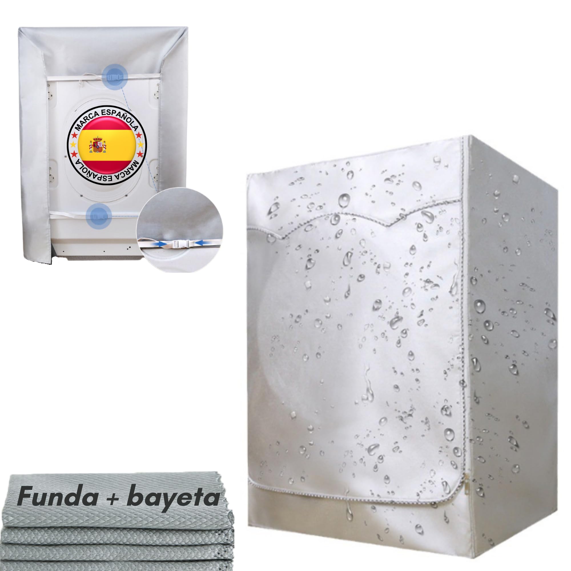 Cubre lavadora - funda secadora exterior impermeable + bayeta de microfibra escamada extra absorvente para un cuidado óptimo y duradero - funda lavadora exterior - Cierre fácil trasero incorporado