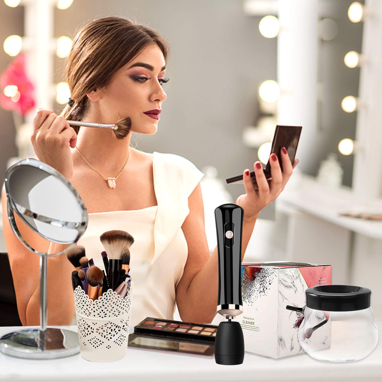 Elektrischer Pinselreiniger, Make Up Pinsel Reiniger, Make Up Pinselreiniger Trockner mit 3 Geschwindigkeiten Einstellbar, Automatische Reinigungs maschine für 5-25mm Make up Pinsel
